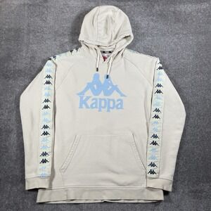 Kappa Hoodie Men's XXL Beige Logo Tape Pullover Sweatshirt